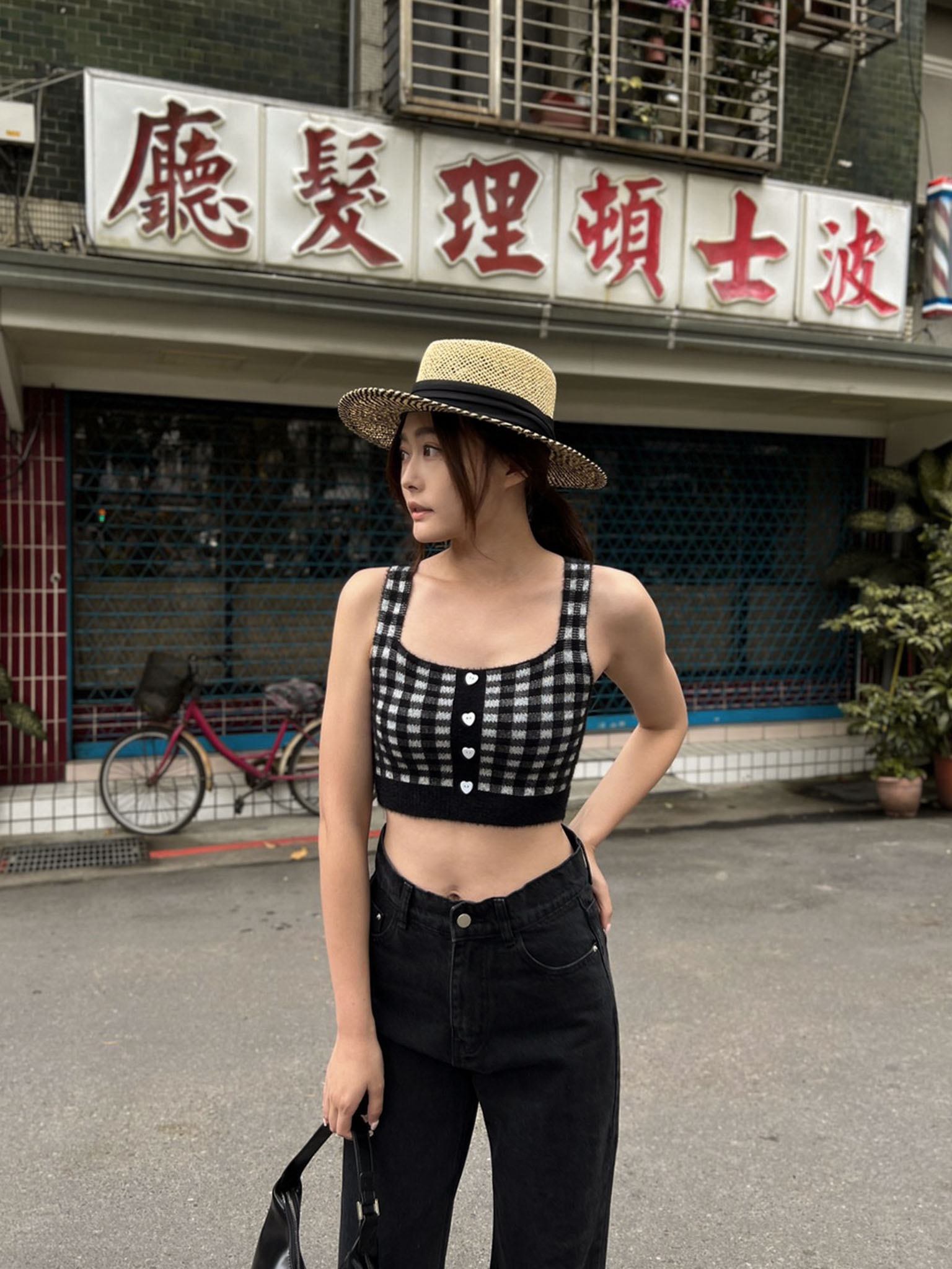 愛心排釦格紋針織背心