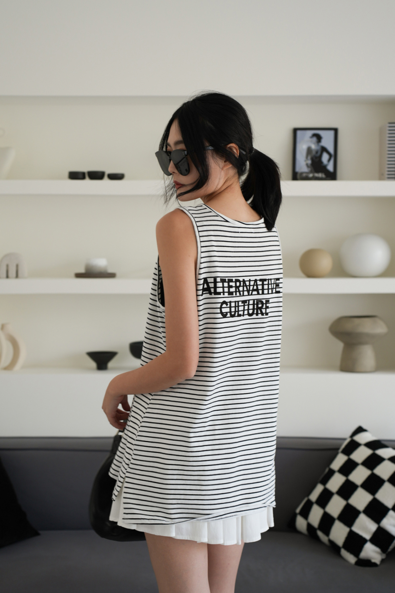 寬鬆條紋字母印花背心