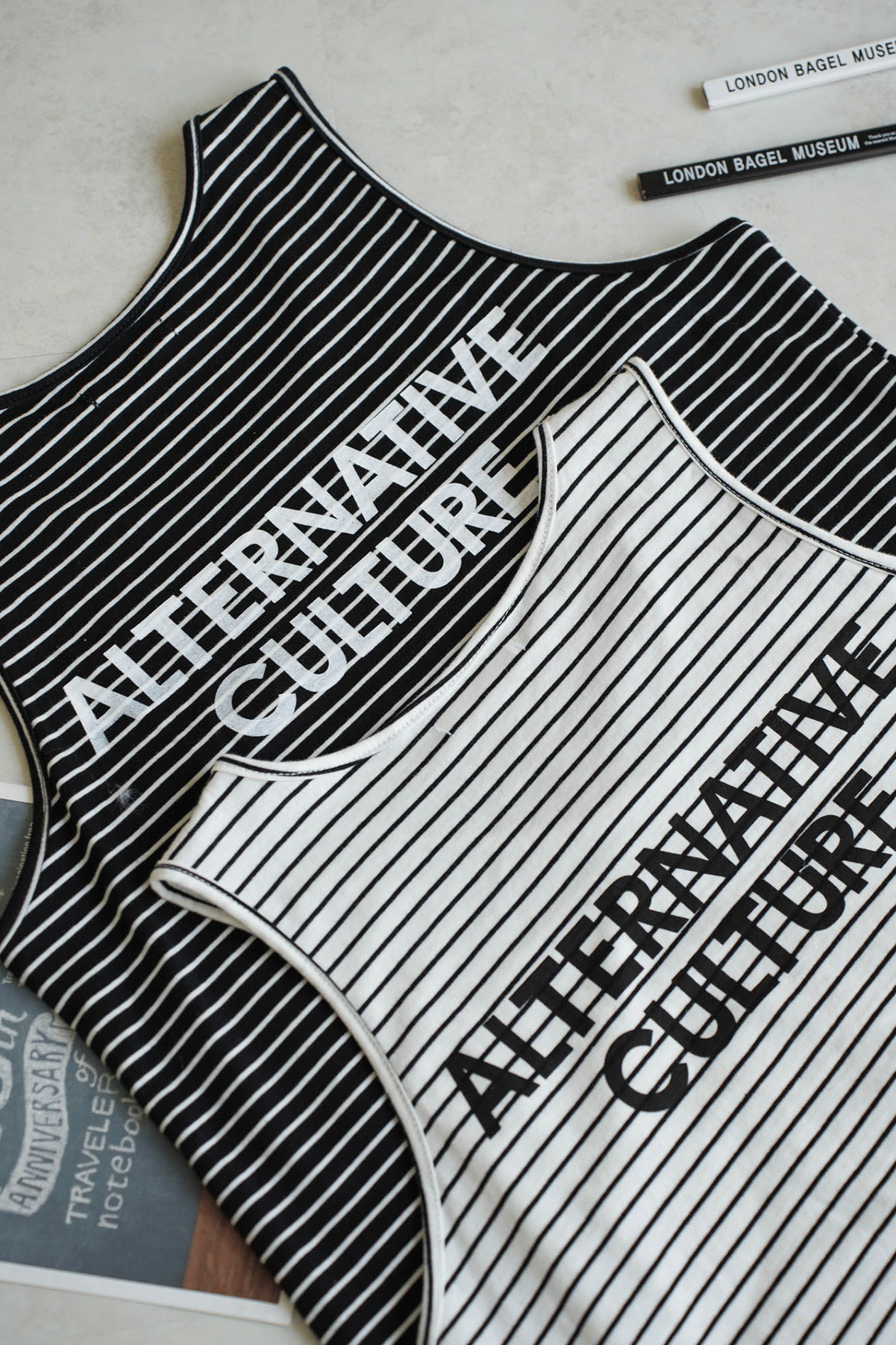 寬鬆條紋字母印花背心