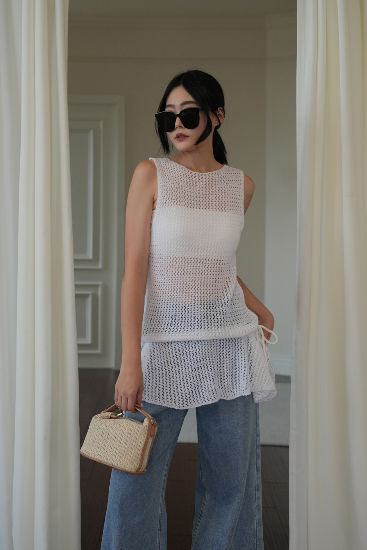 時髦洞洞針織長版背心