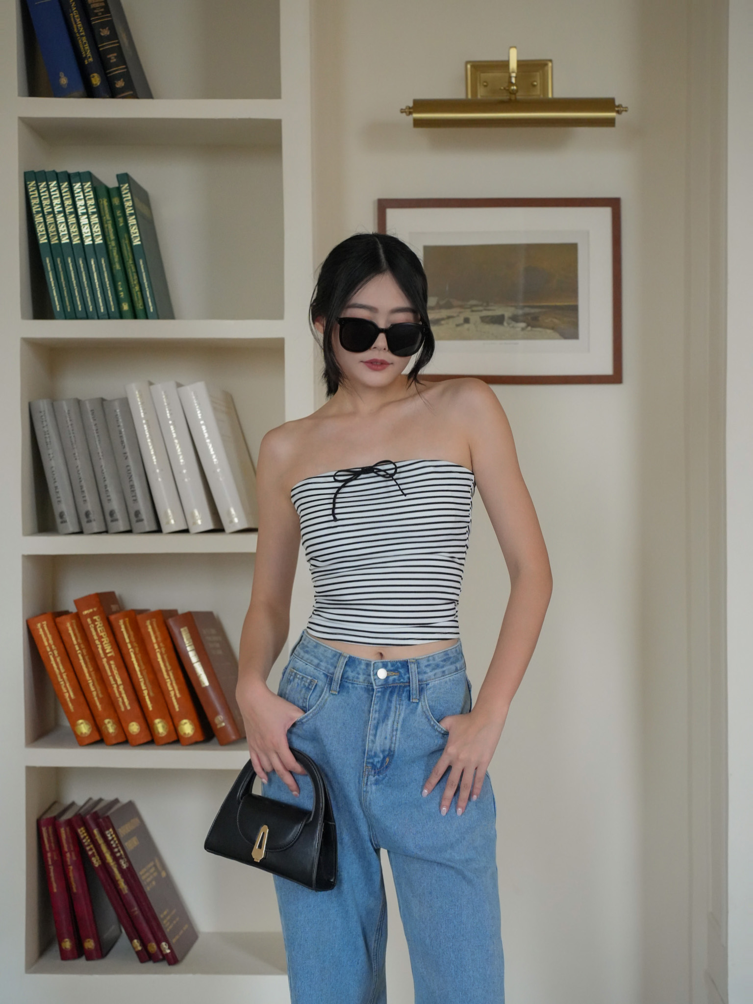 綁帶條紋平口BRA TOP