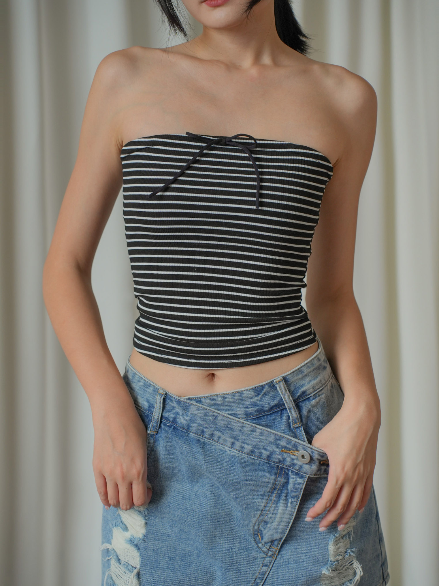 綁帶條紋平口BRA TOP