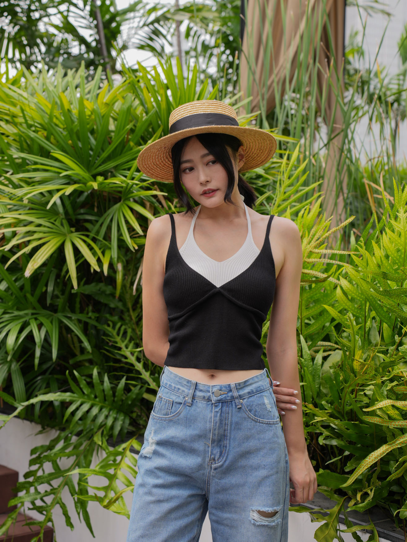 假兩件撞色吊帶背心