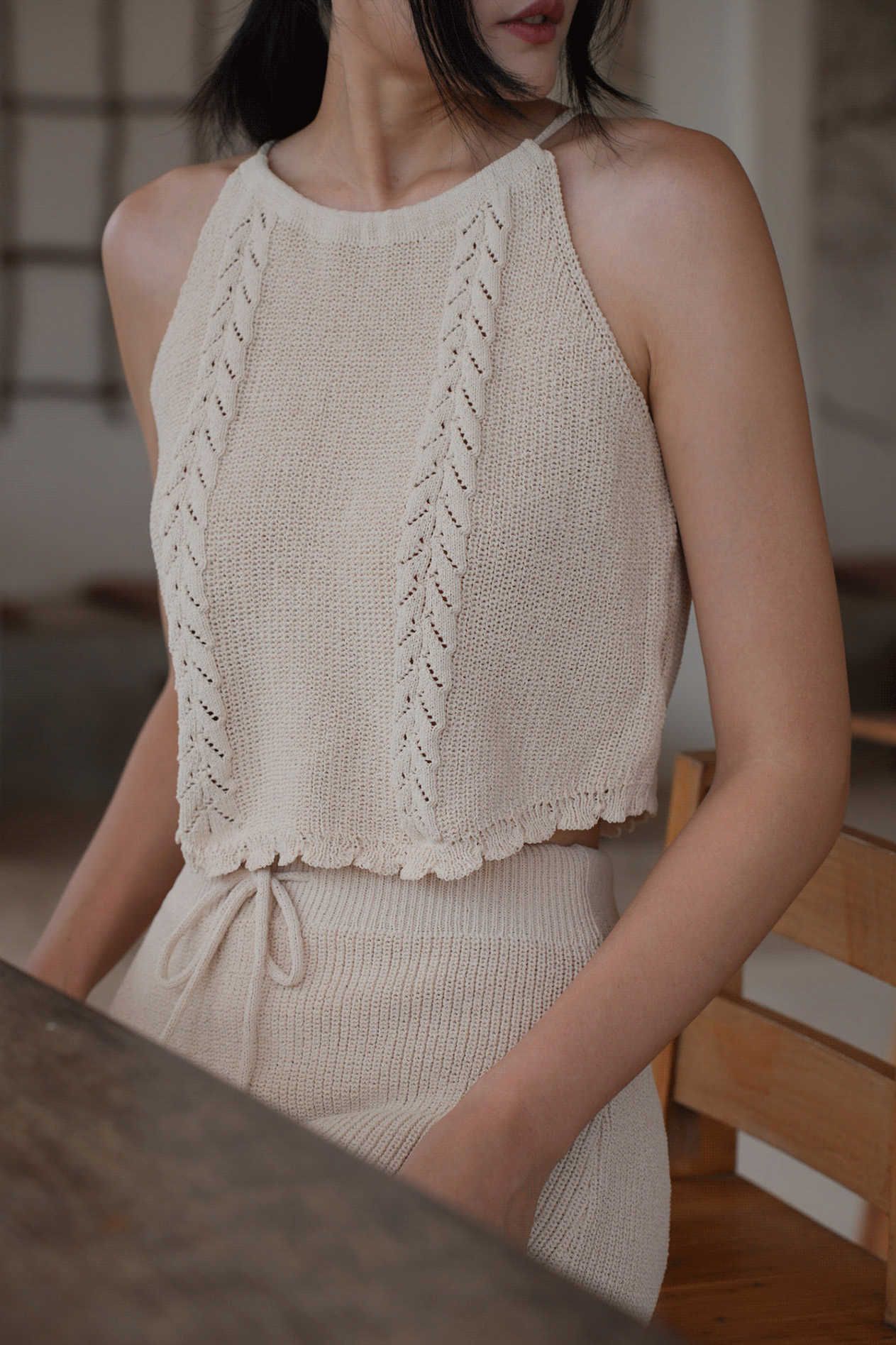 渡假風針織麻花紋背心