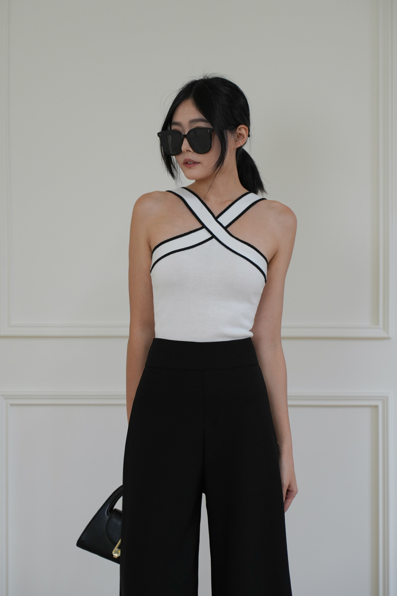 撞色交叉針織背心