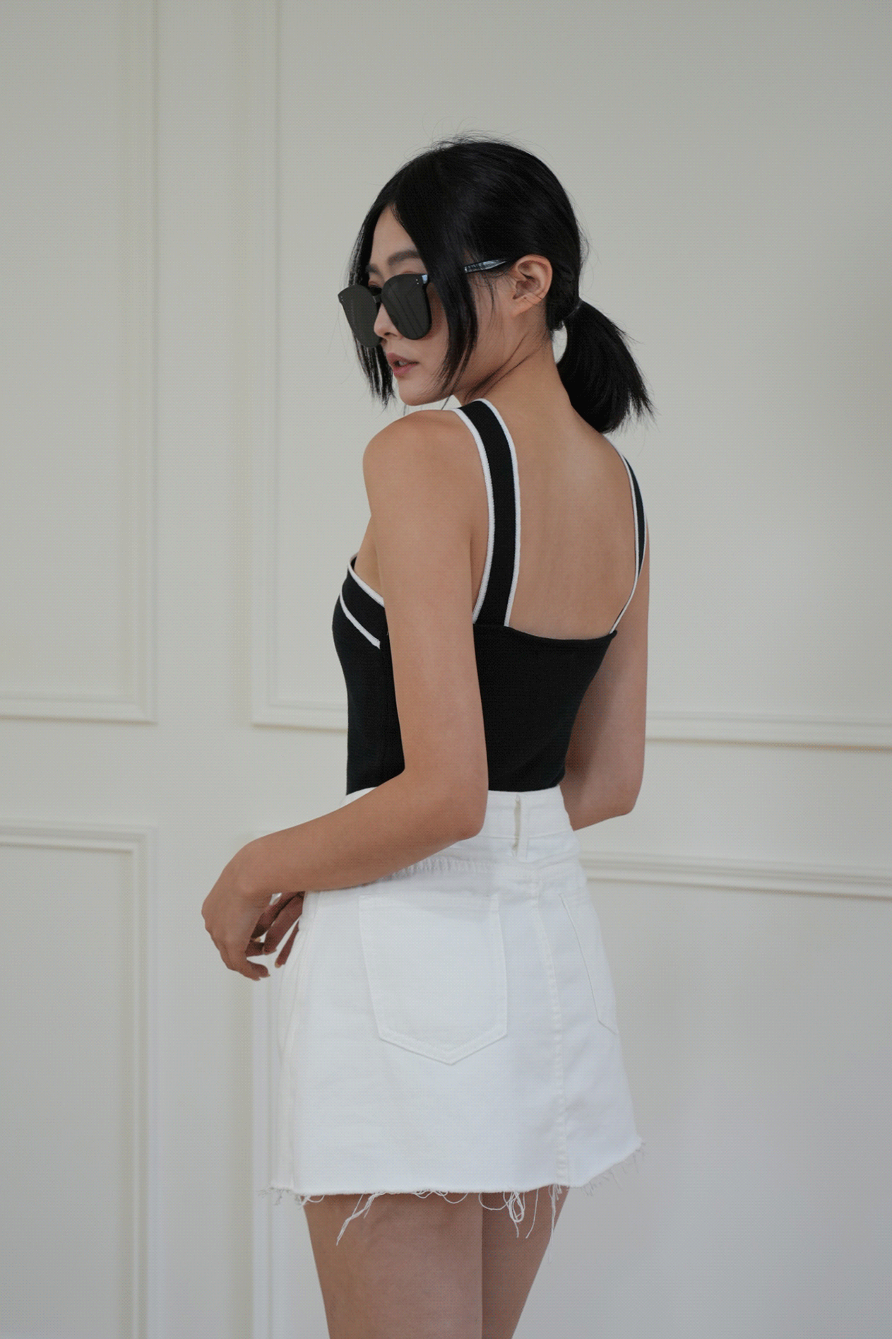 撞色交叉針織背心