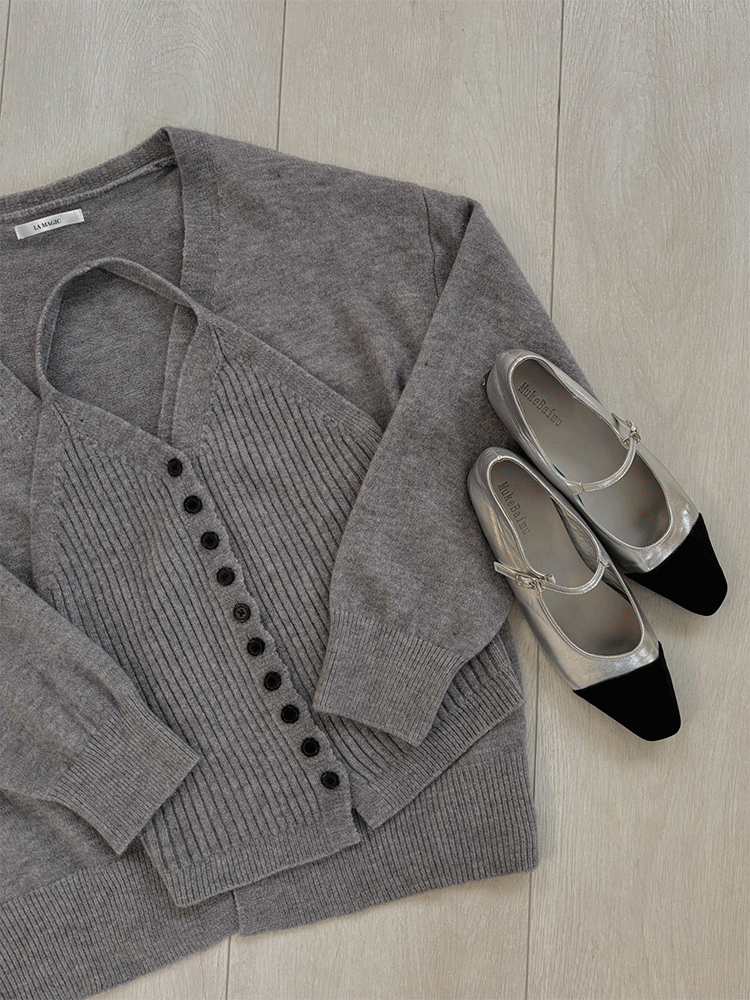 針織排釦背心兩件套上衣