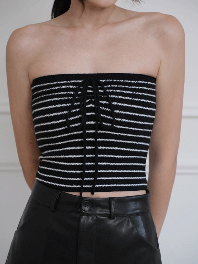 條紋針織兩穿平口上衣