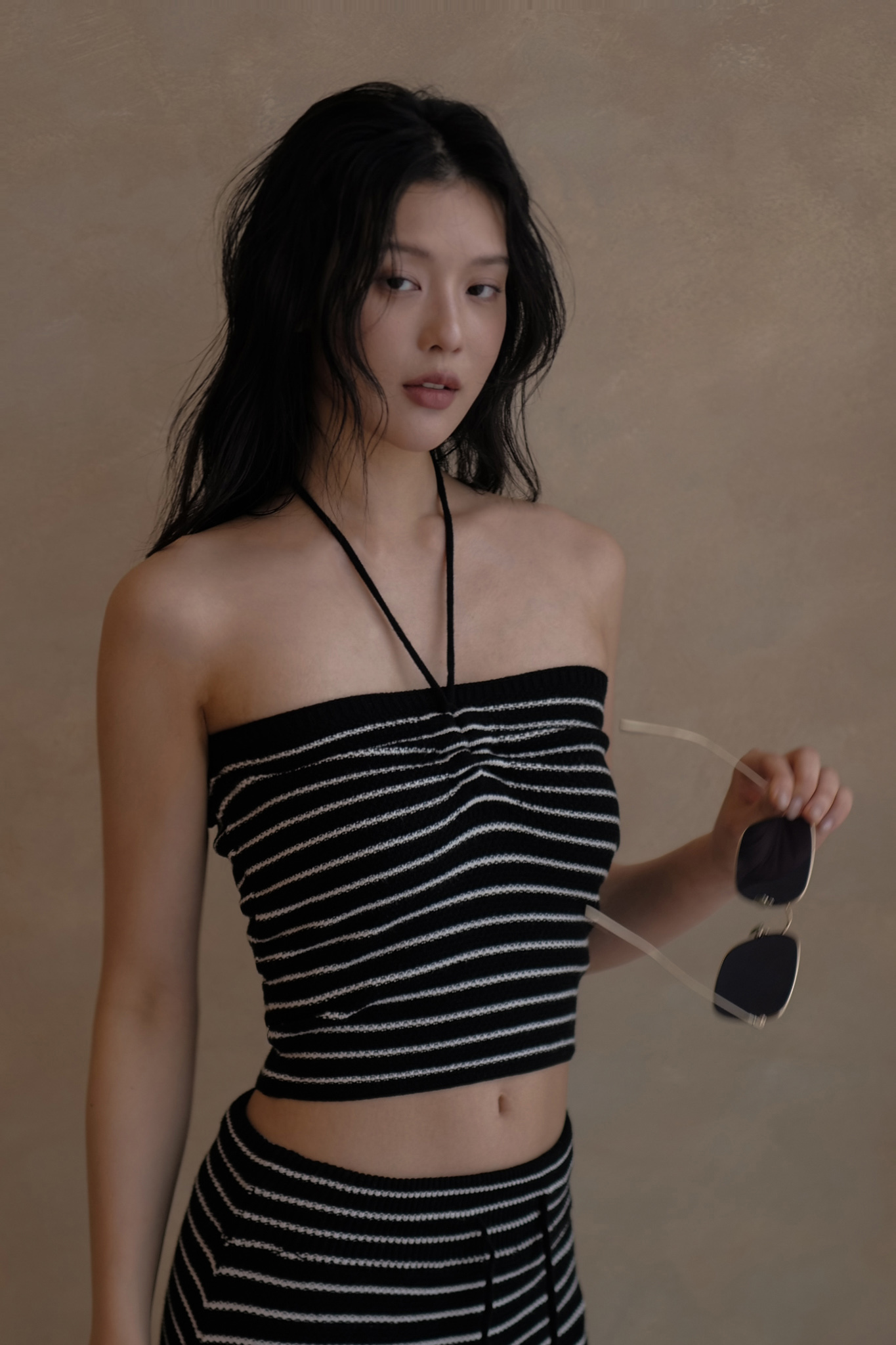 條紋針織兩穿平口上衣