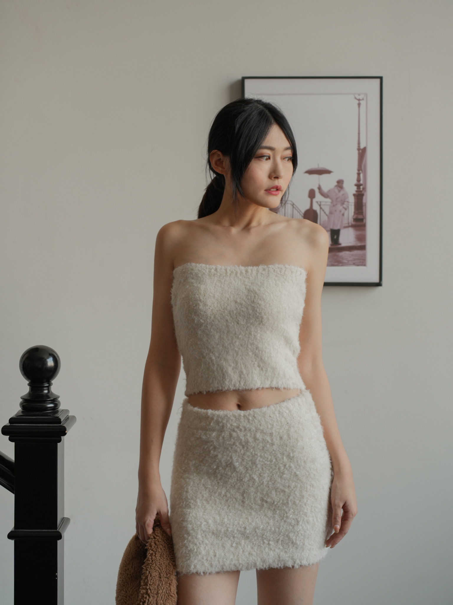 羊毛圈圈紗平口上衣