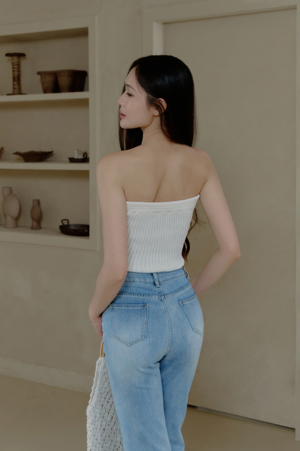 坑紋粗針扭結平口上衣