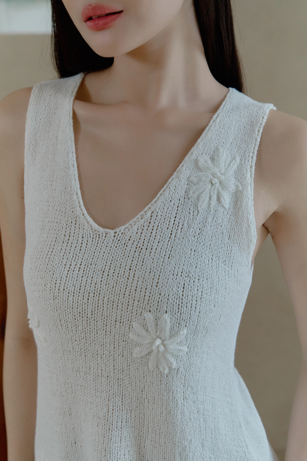 手工鉤花V領針織背心
