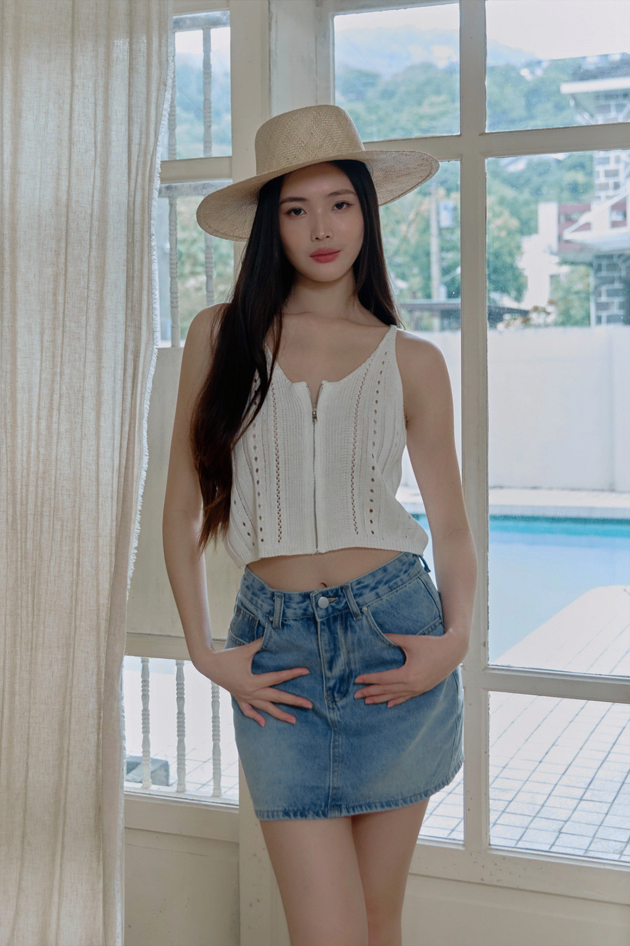 拉鍊造型洞洞針織背心