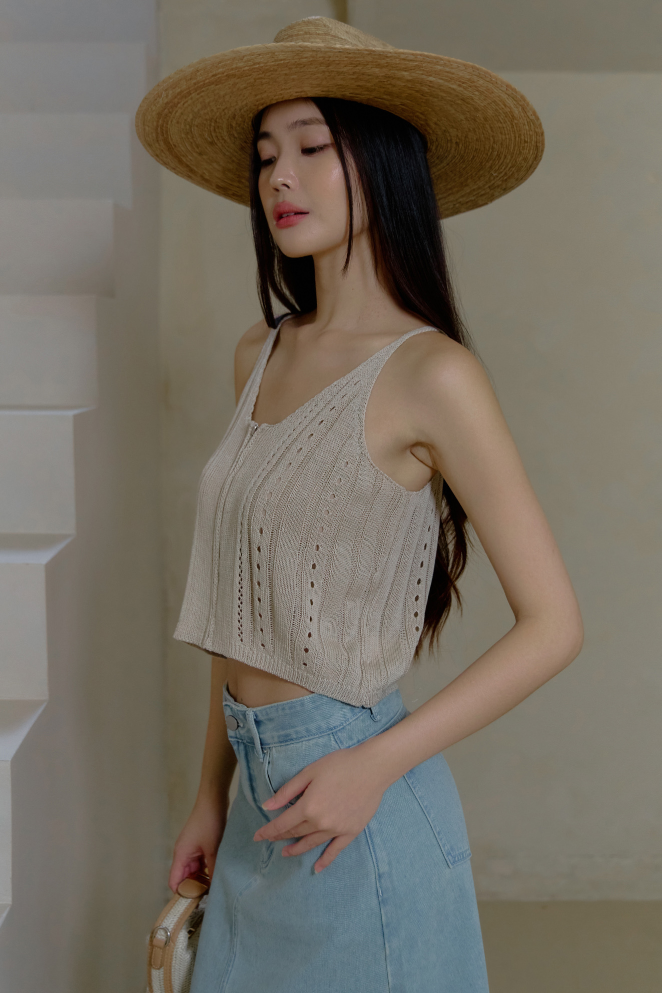 拉鍊造型洞洞針織背心