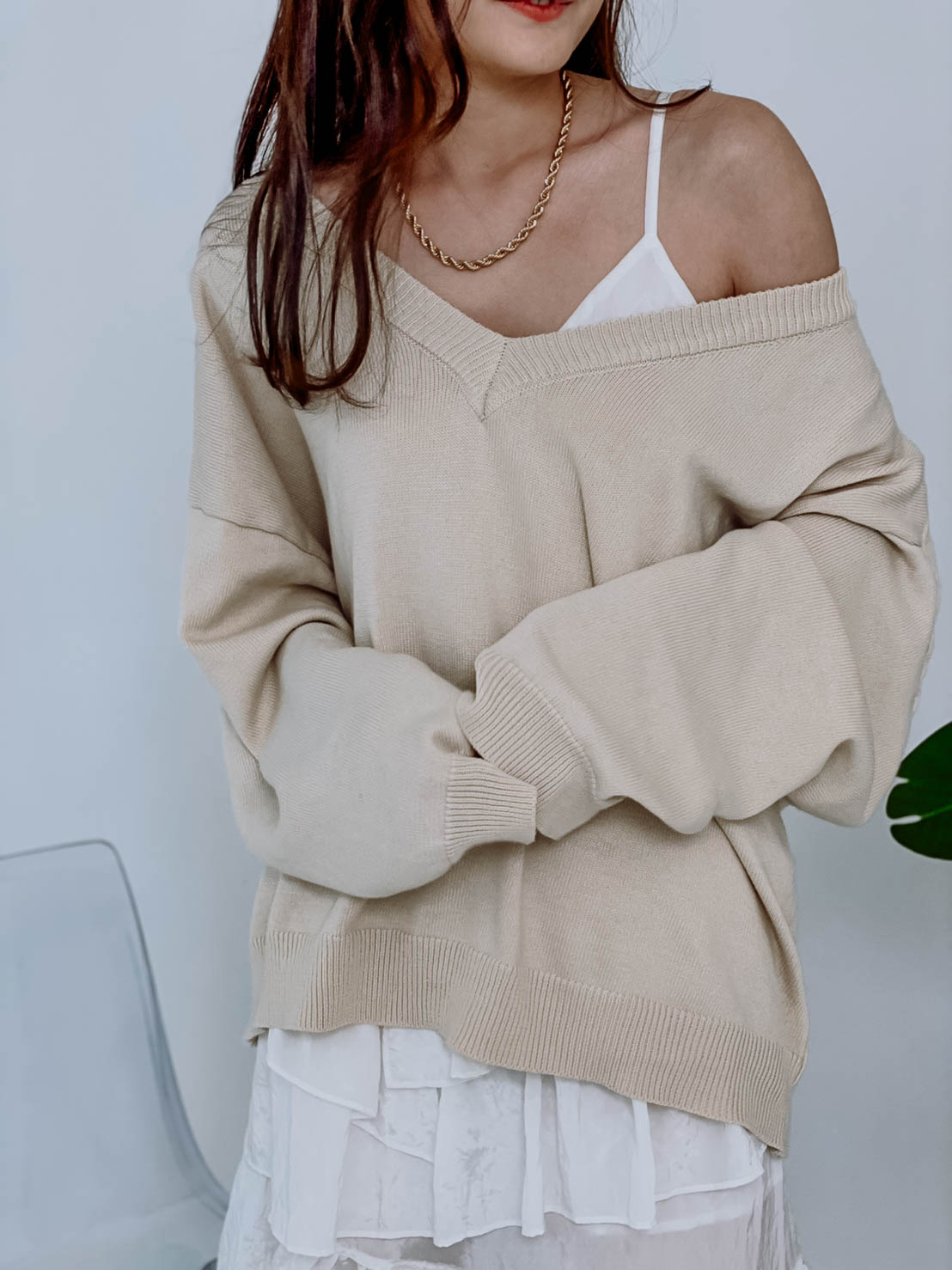 Nava Top V領小香風小外套上衣 - Beige 米色 (CB643) main image 0