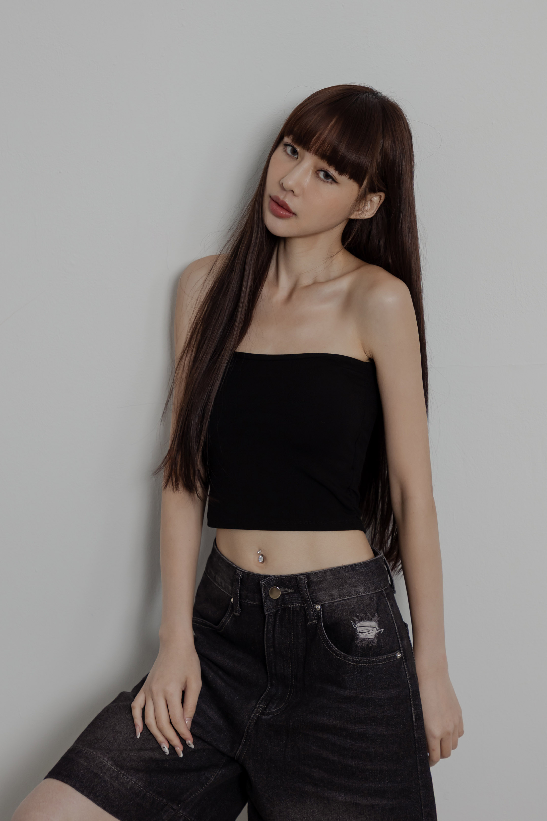 側抓皺抹胸平口BRA TOP
