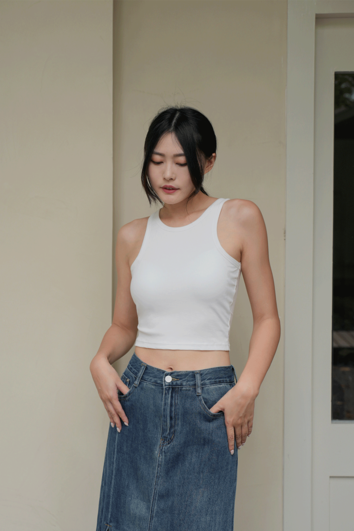 超彈棉百搭削肩BRA TOP