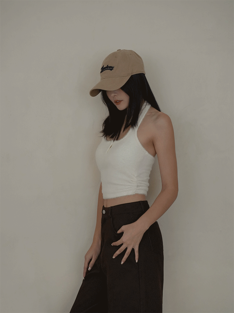 毛毛繞脖側抓皺BRA TOP