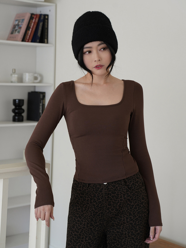 保暖內磨毛方領收腰線BRA上衣