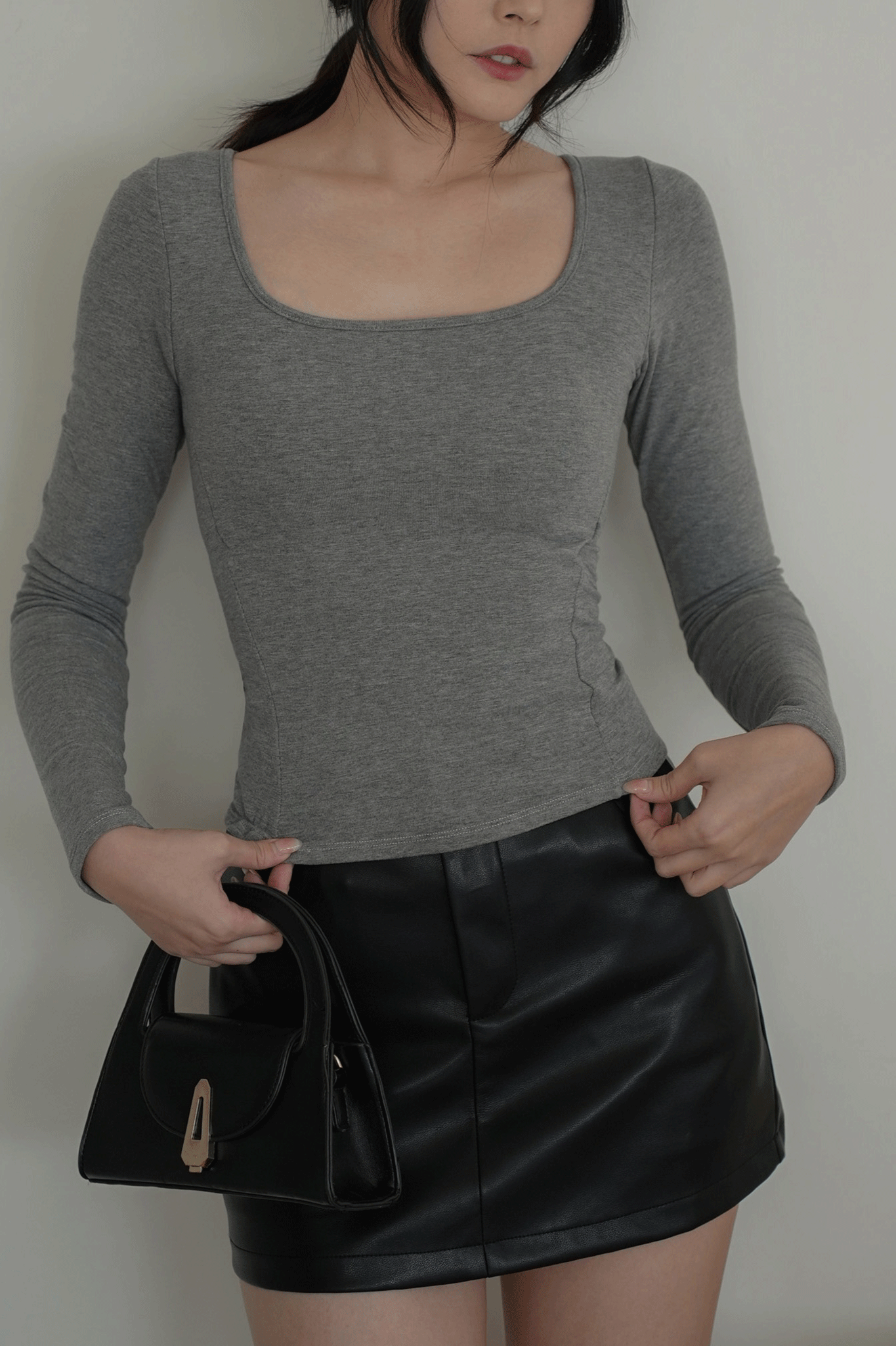 保暖內磨毛方領收腰線BRA上衣