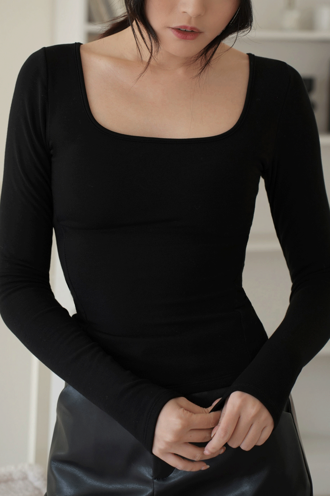 保暖內磨毛方領收腰線BRA上衣