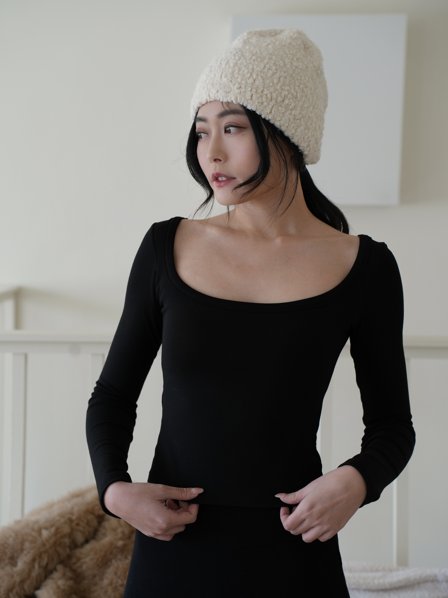 保暖內磨毛大圓領BRA上衣