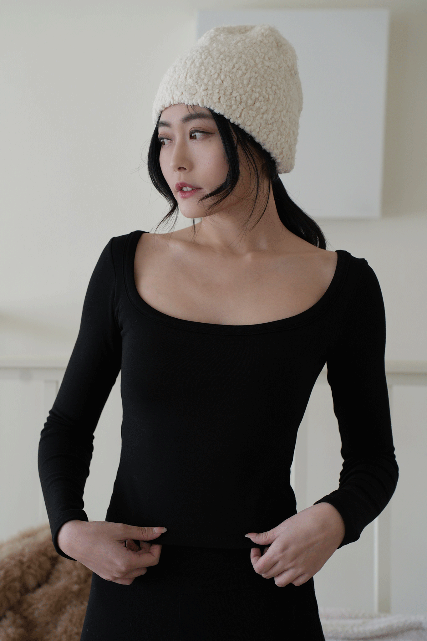 保暖內磨毛大圓領BRA上衣