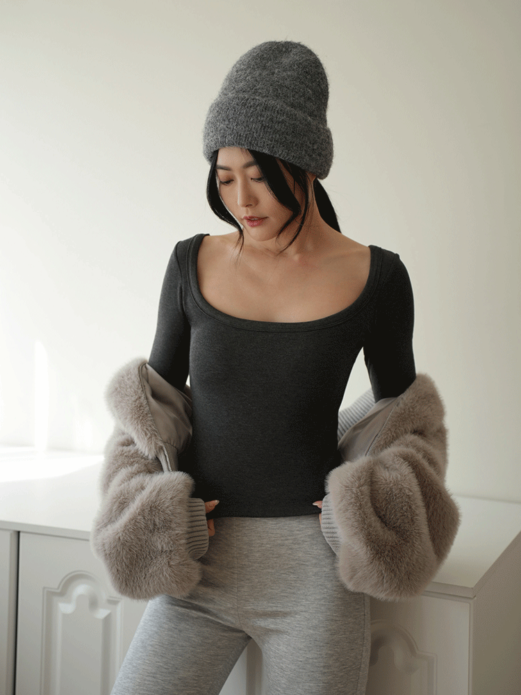 保暖內磨毛大圓領BRA上衣