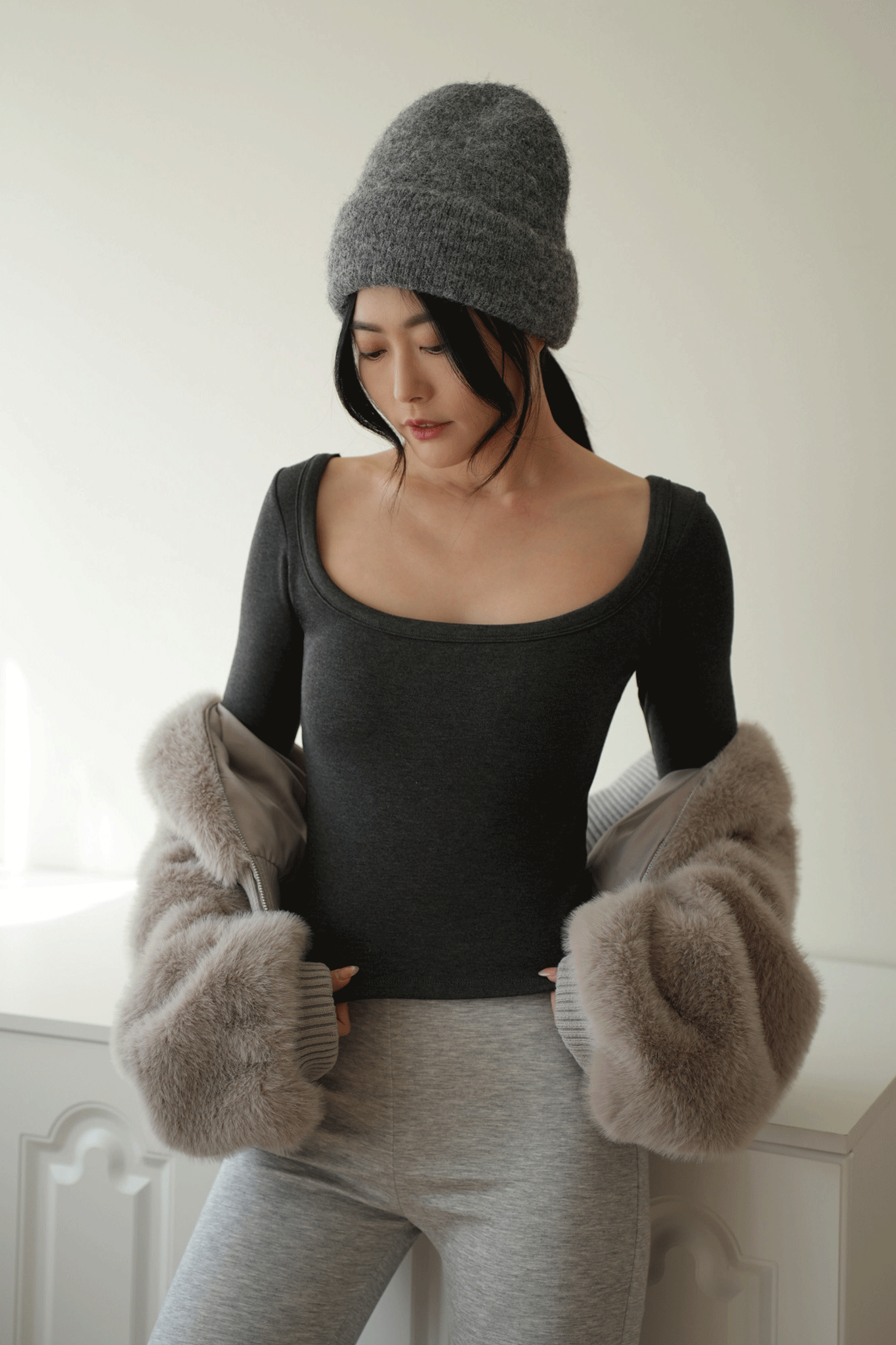 保暖內磨毛大圓領BRA上衣