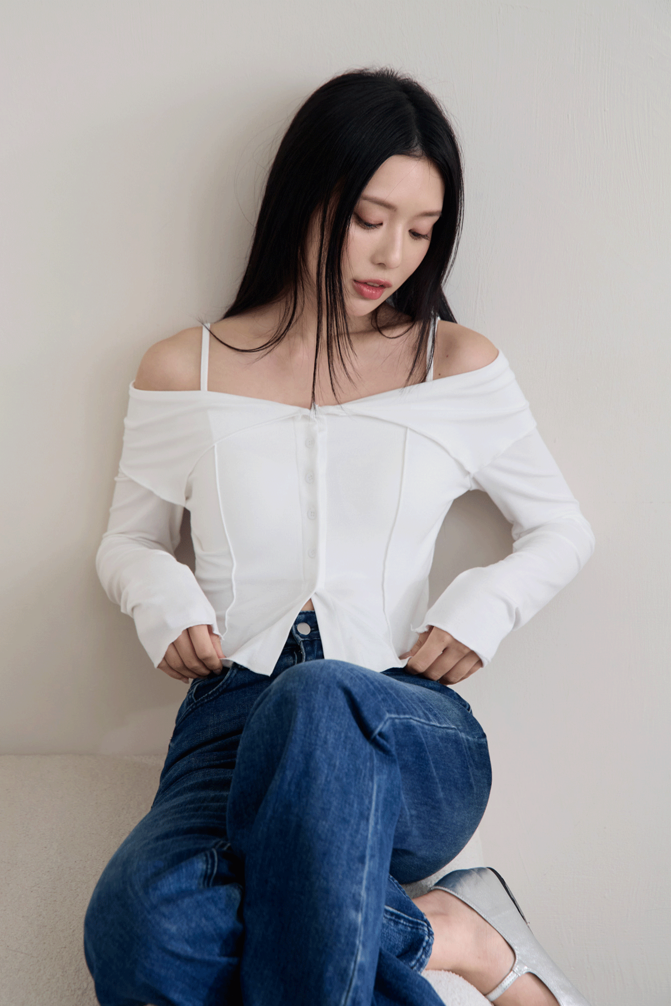 氣質細肩翻領排釦上衣