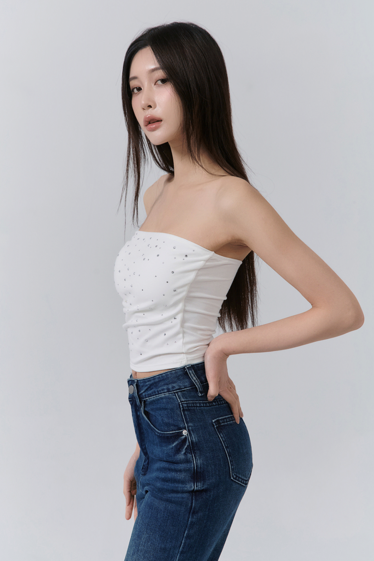 燙鑽平口側抓皺BRA TOP