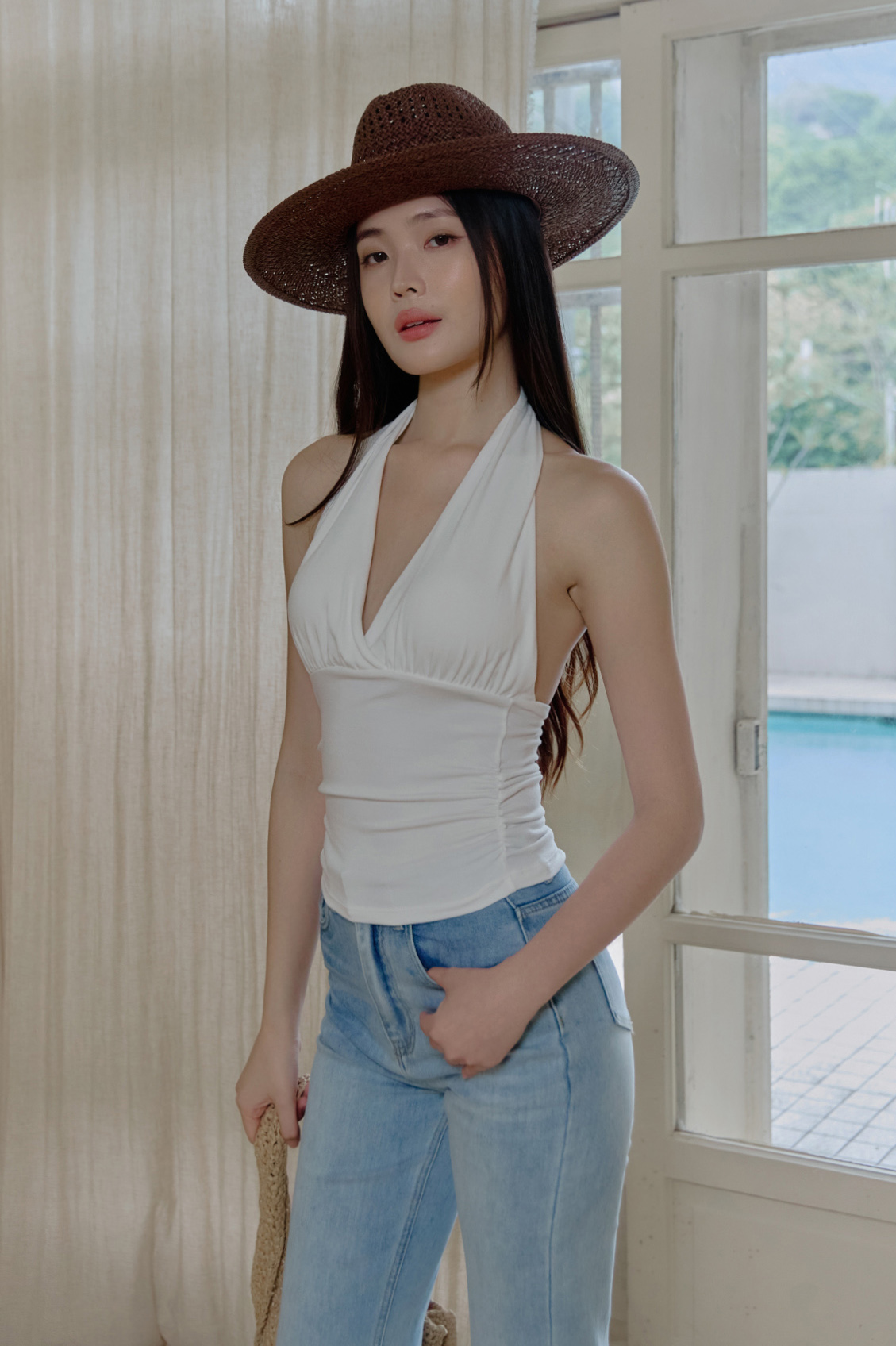 深V側抓皺繞脖BRA TOP