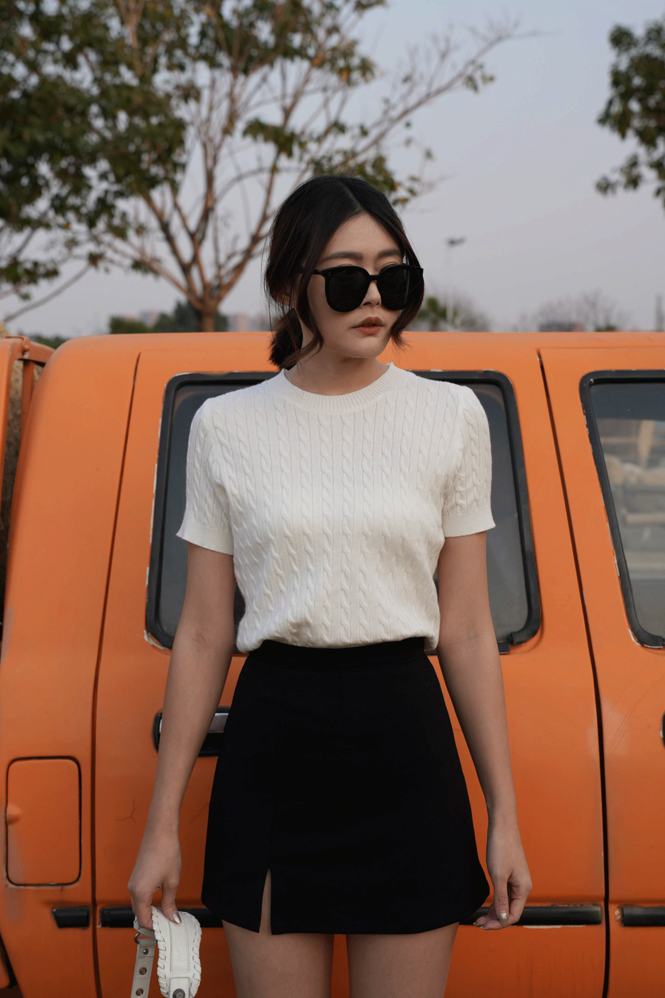 輕柔麻花短袖針織上衣