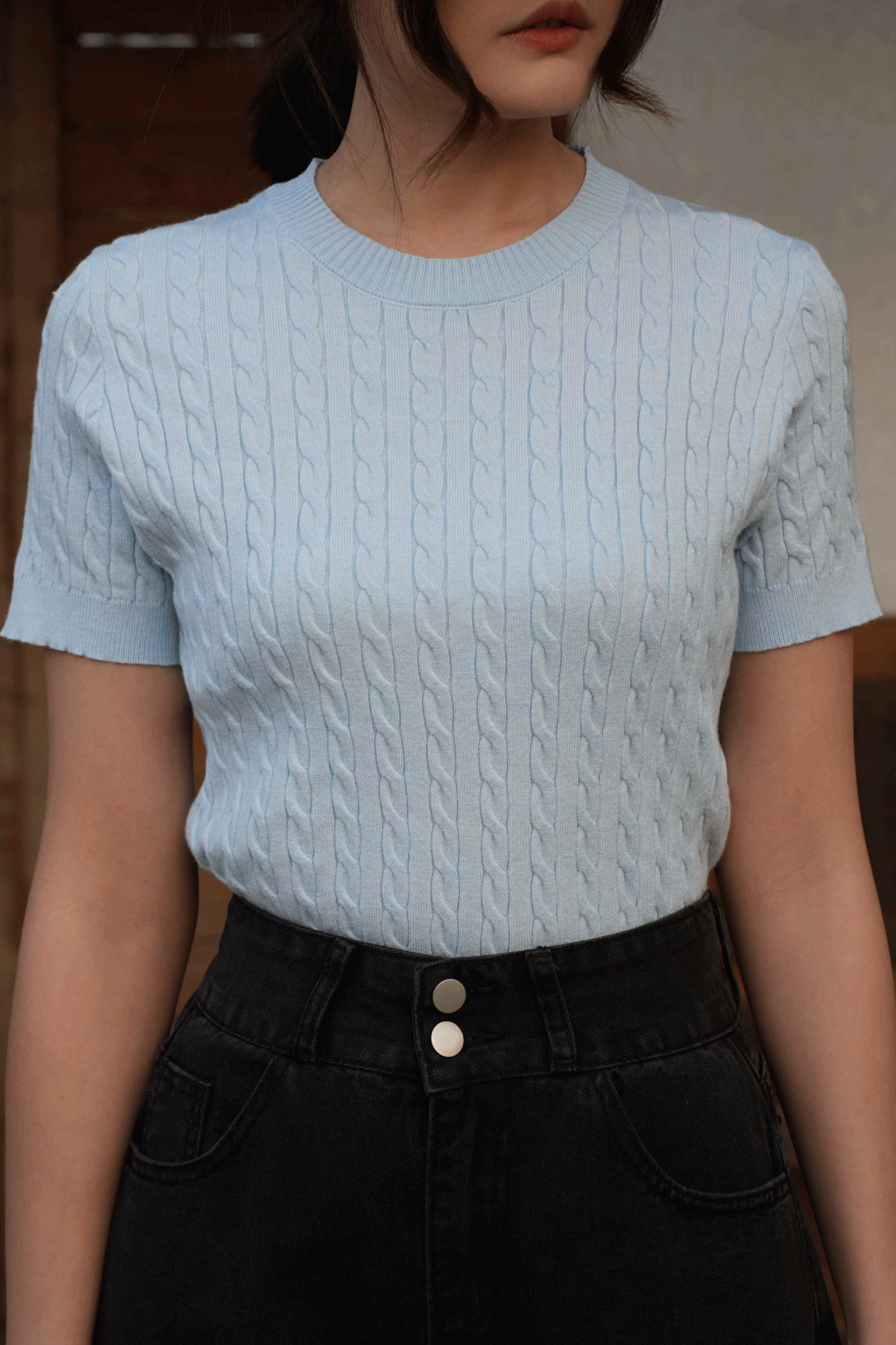 輕柔麻花短袖針織上衣