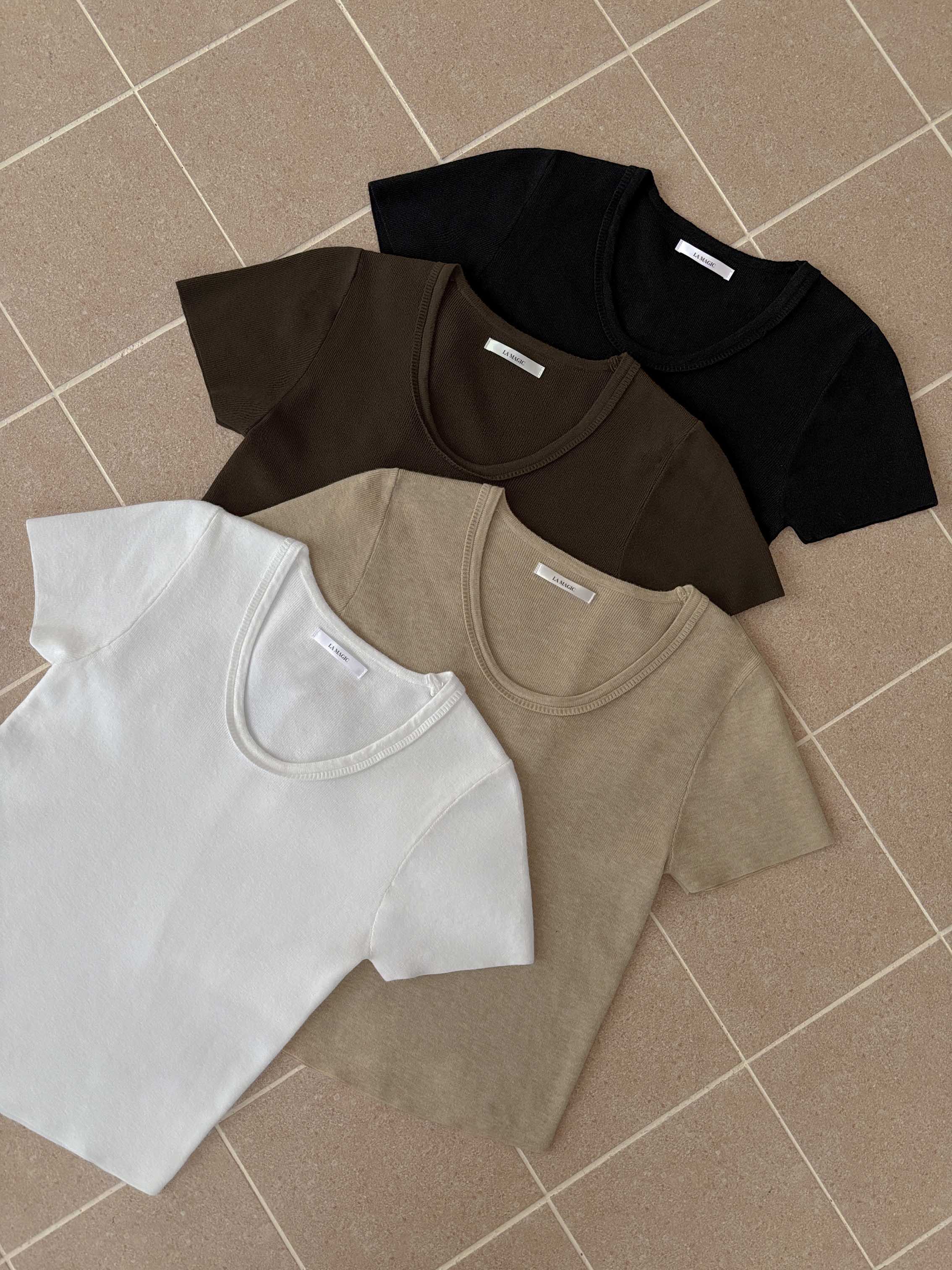 圓領細針織短袖上衣