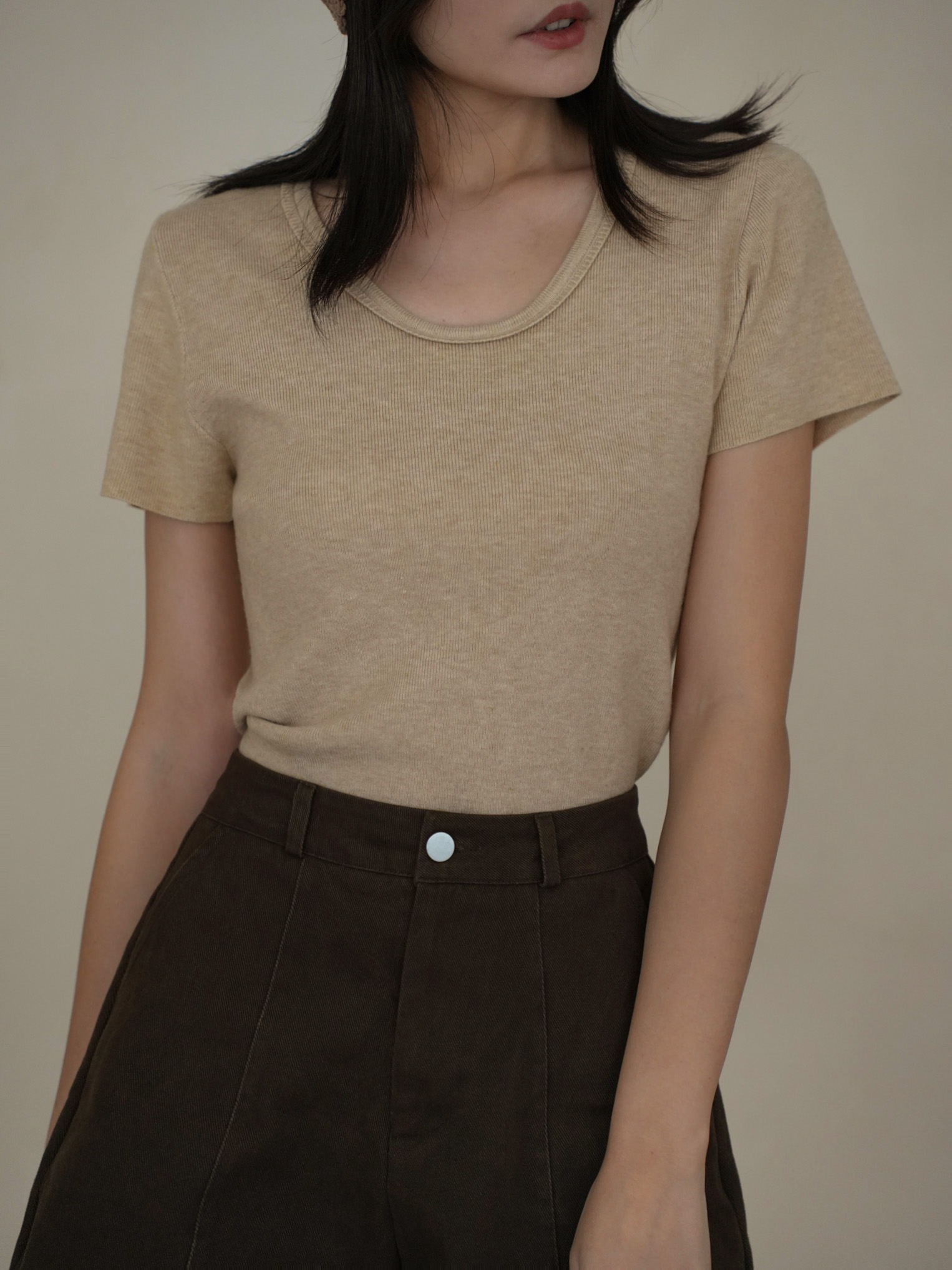 圓領細針織短袖上衣