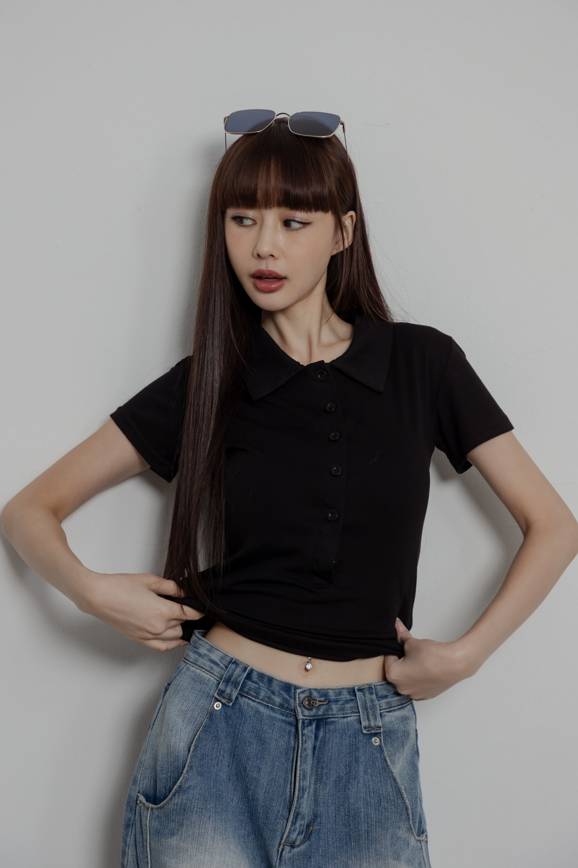 經典POLO領排釦修身上衣