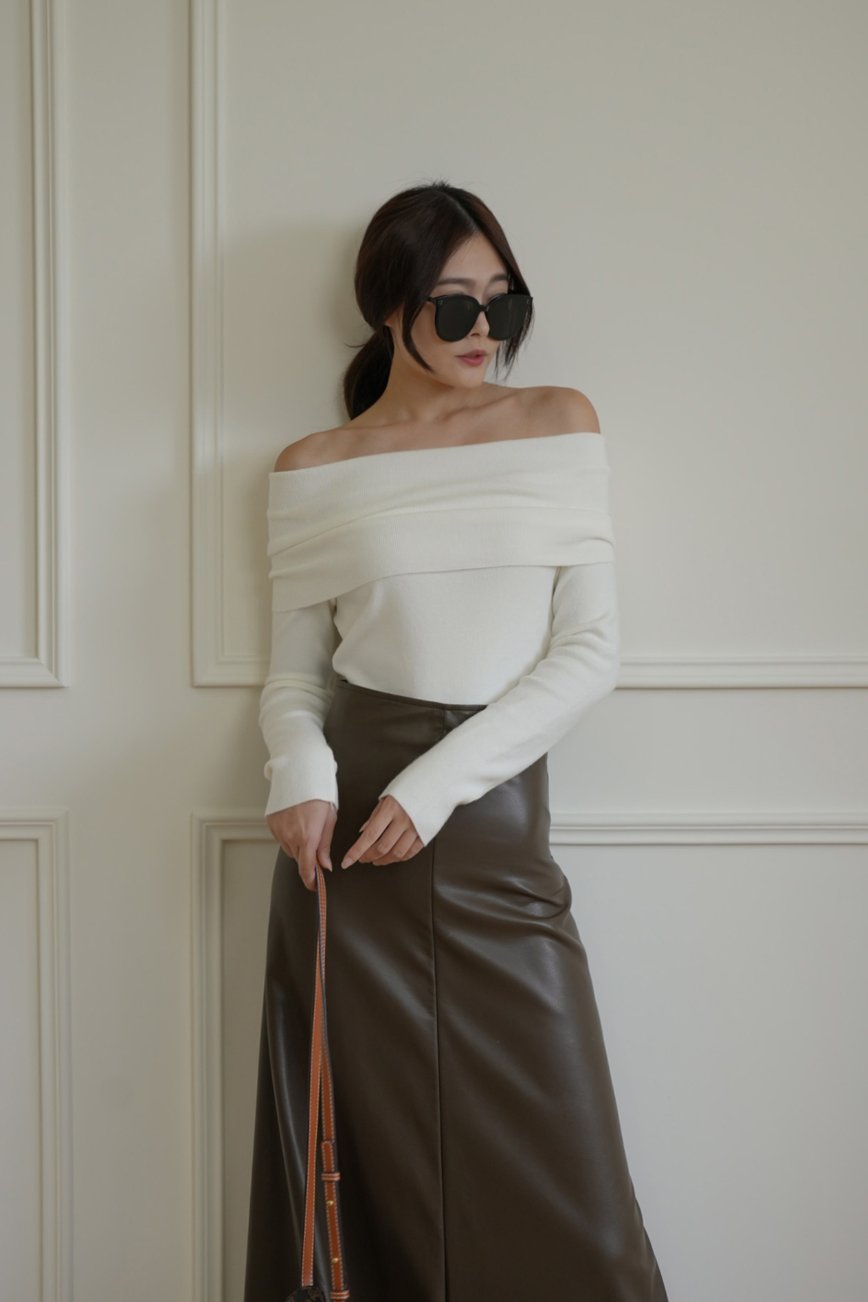 氣質一字領針織上衣