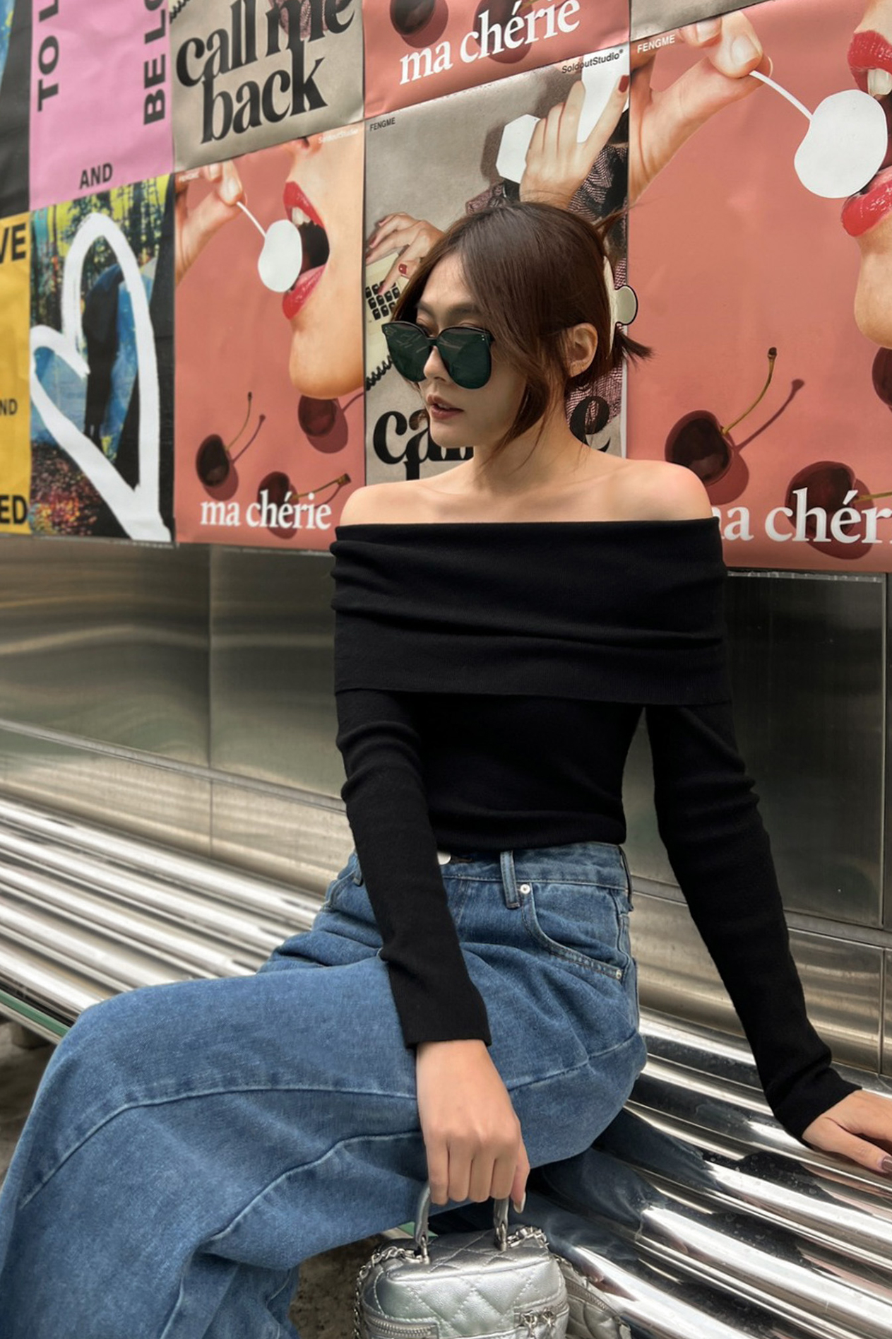 氣質一字領針織上衣