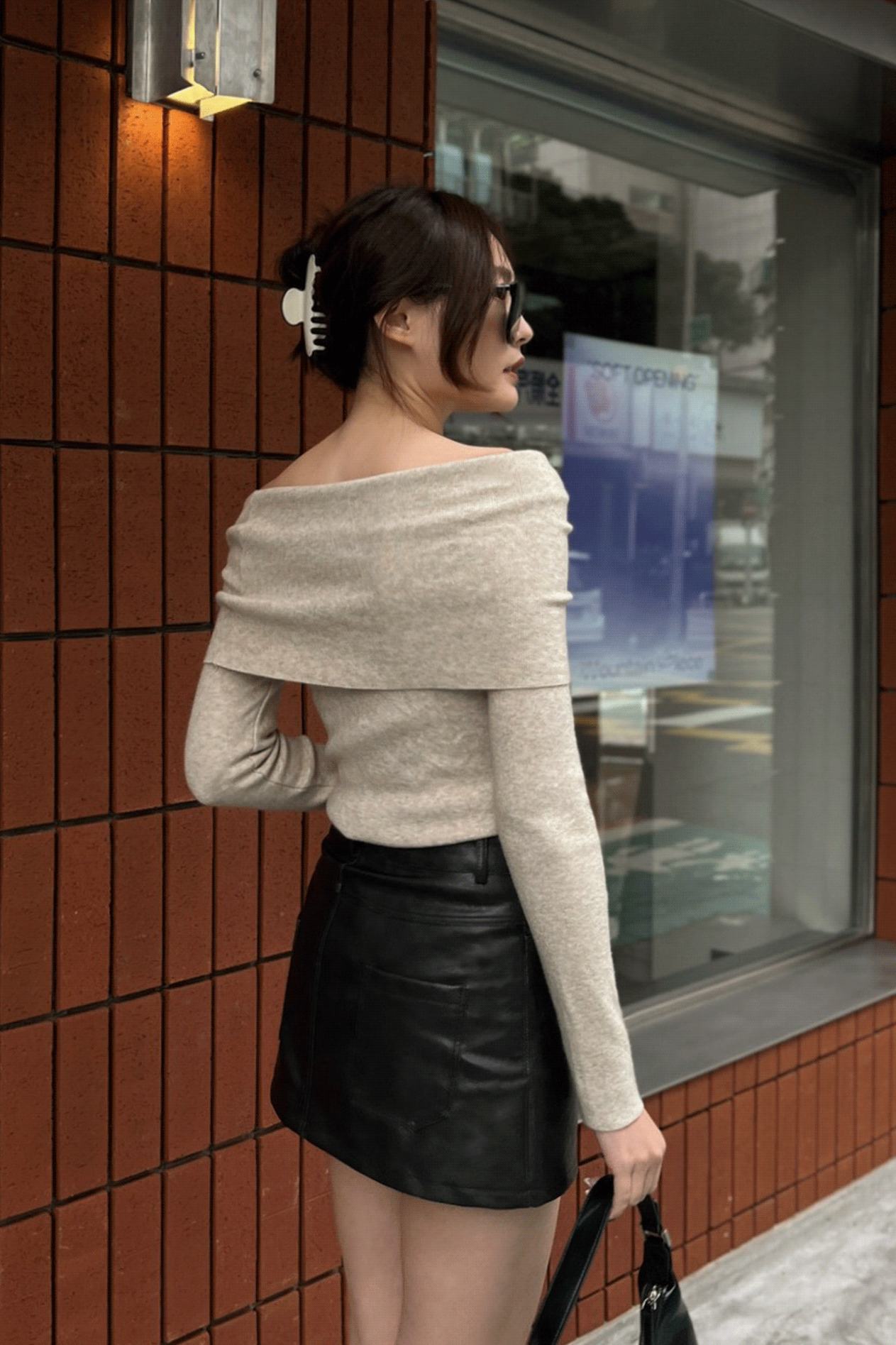 氣質一字領針織上衣