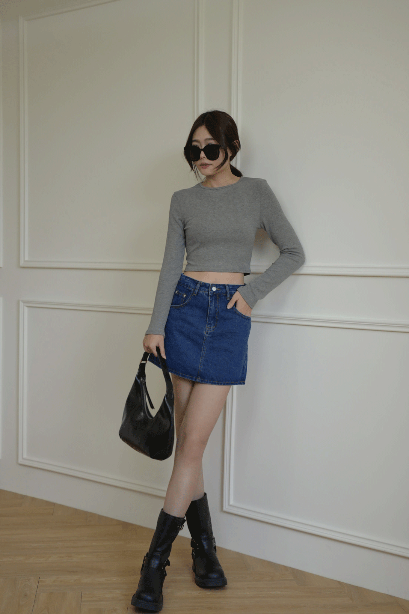 百搭彈力螺紋長袖上衣