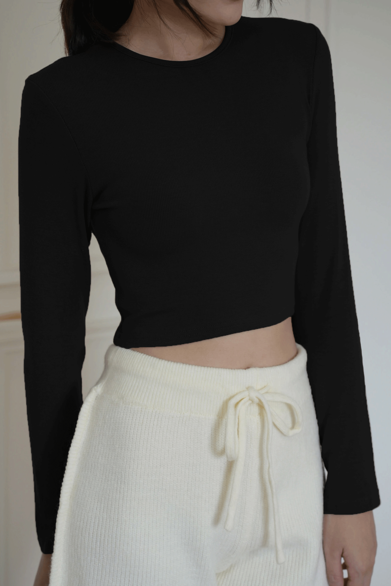 百搭彈力螺紋長袖上衣