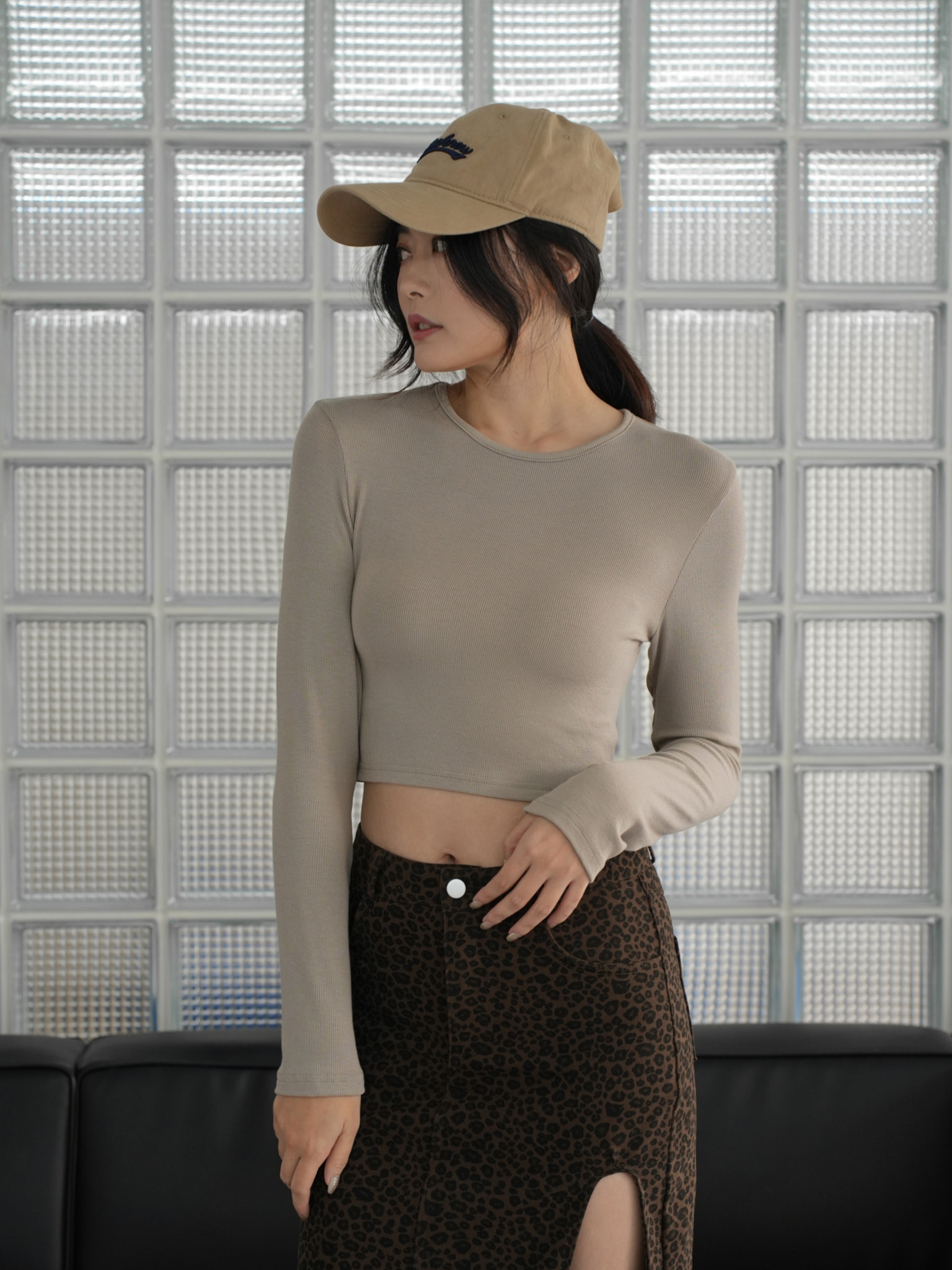 百搭彈力螺紋長袖上衣