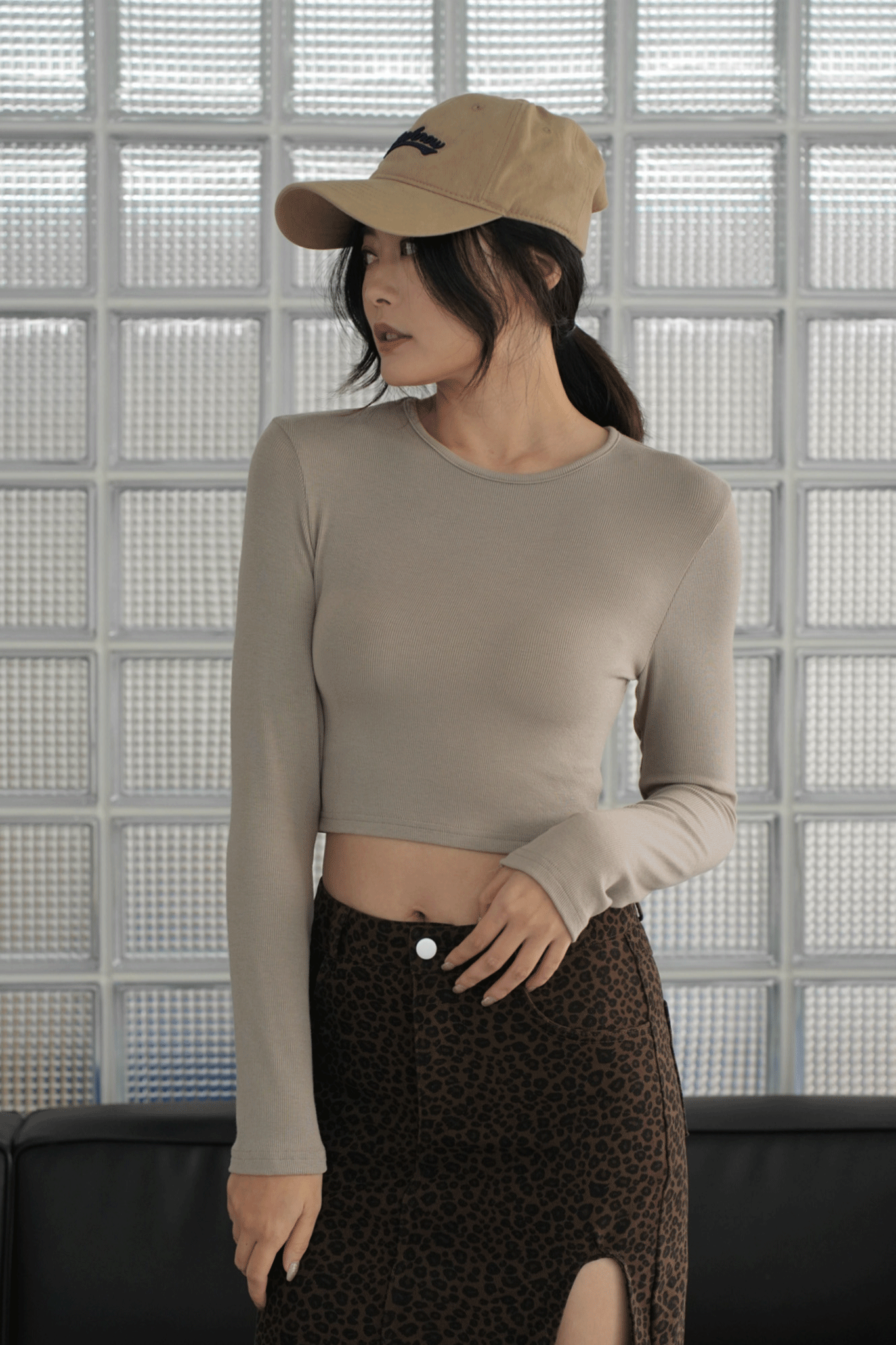 百搭彈力螺紋長袖上衣