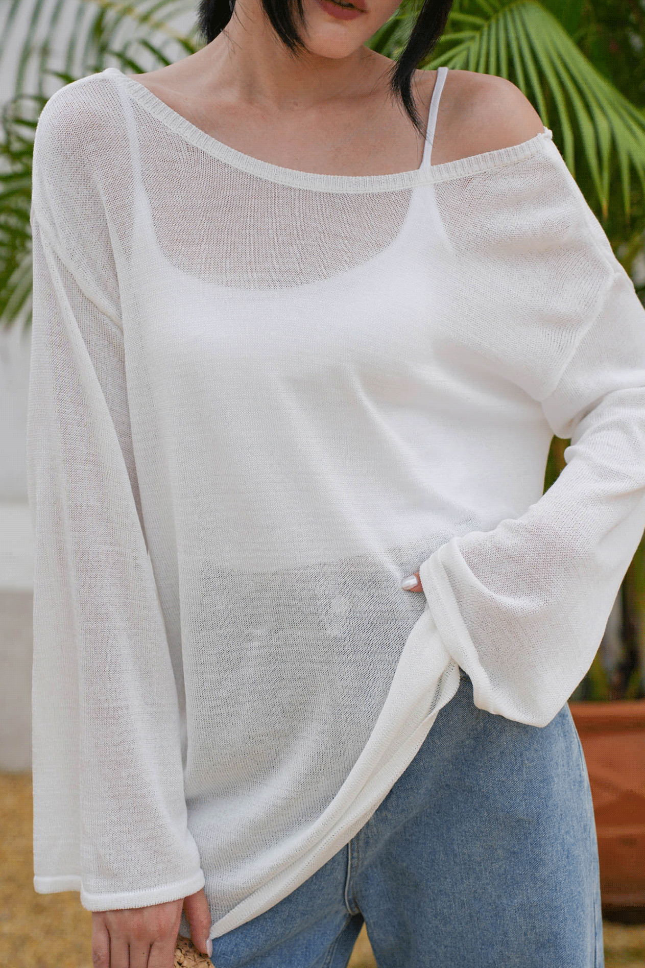 冰絲針織微透美背上衣