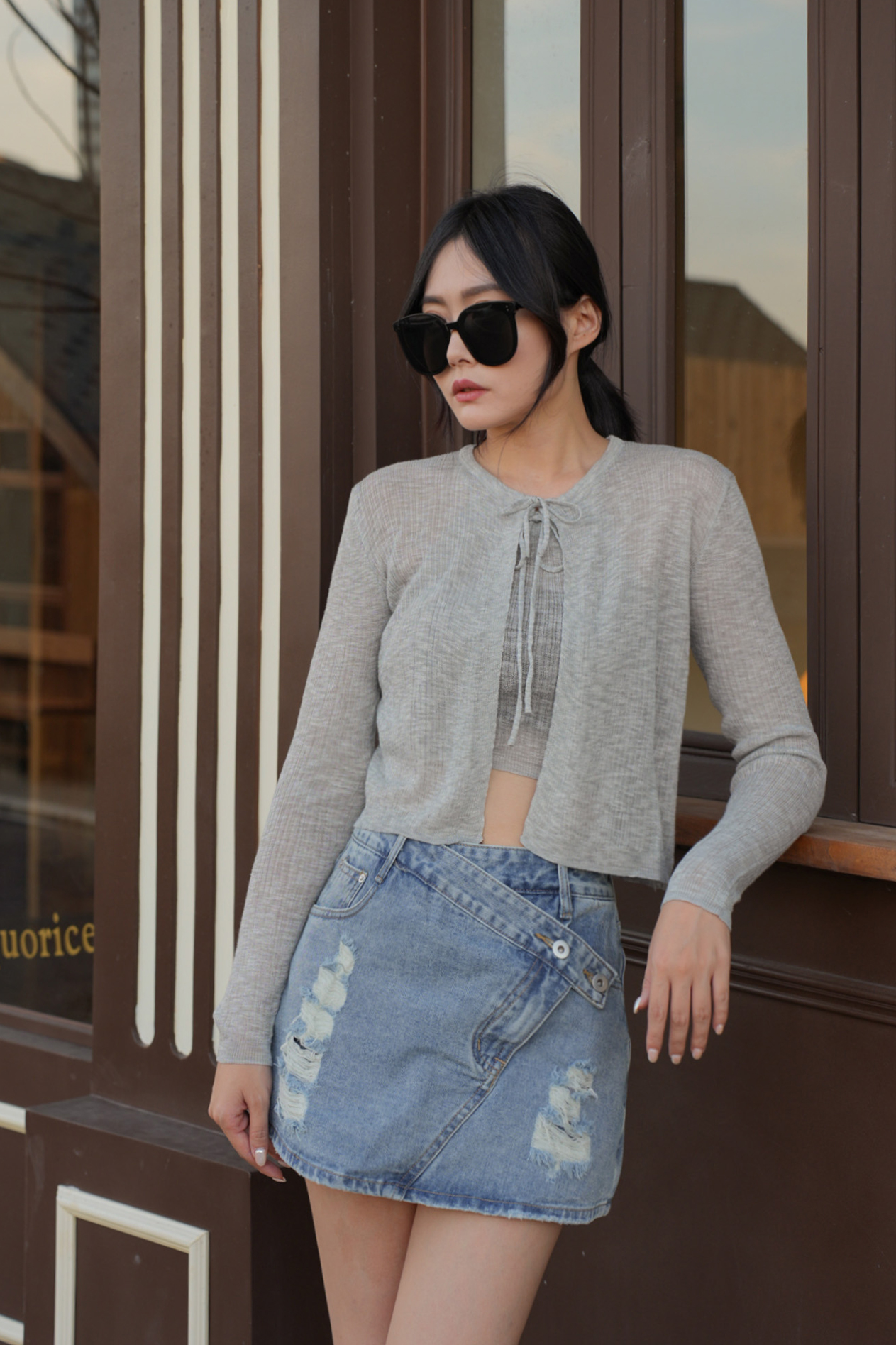 亞麻紗針織兩件套上衣