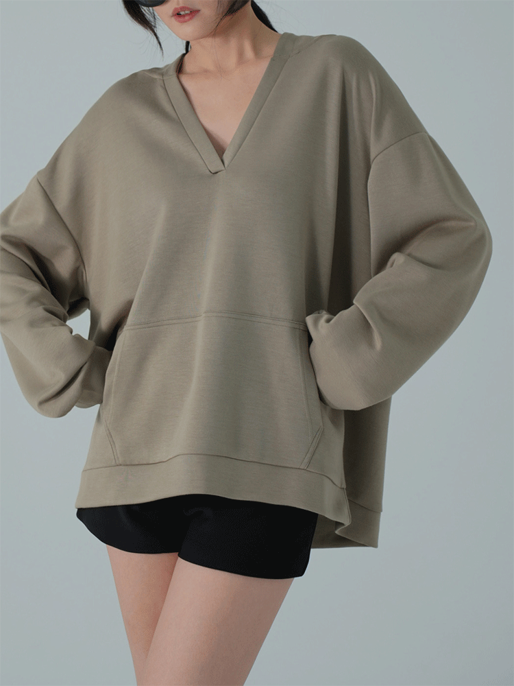 彈力空氣棉V領連帽大學T