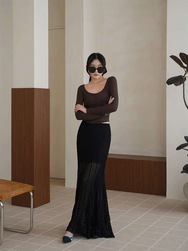 V領前抓皺長袖BRA TOP