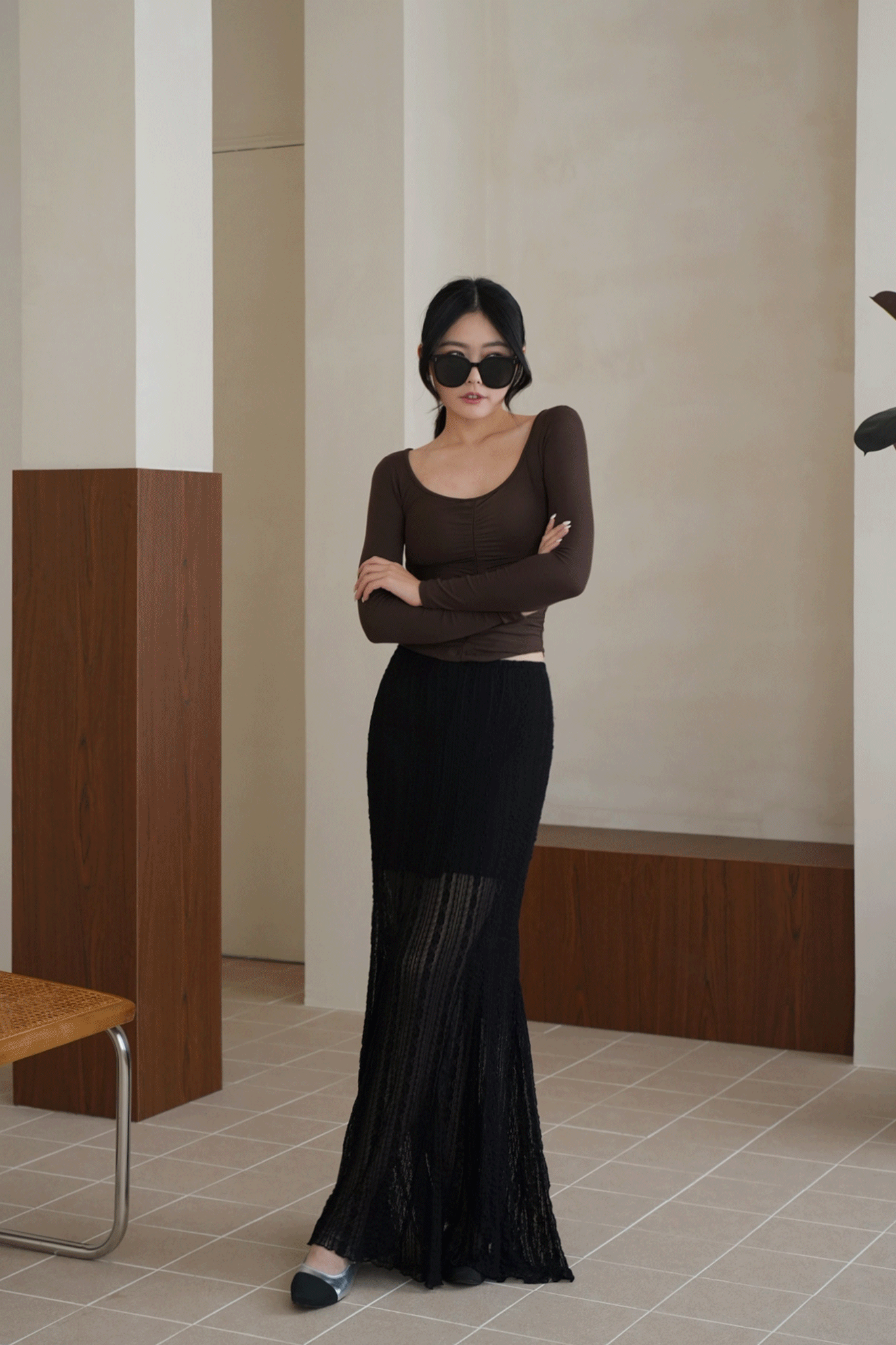 V領前抓皺長袖BRA TOP