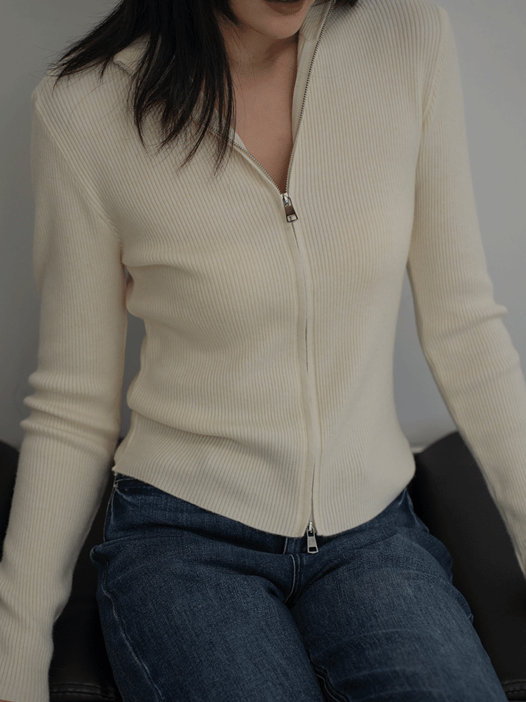 雙拉鍊針織長袖上衣